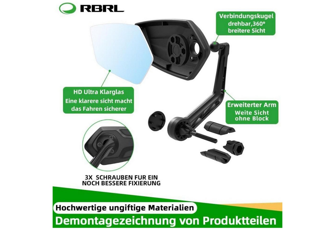 LuxusKollektion Fahrradspiegel Fahrradspiegel Extra Große für E-Bike Universal Rückspiegel Bar End Bild 3