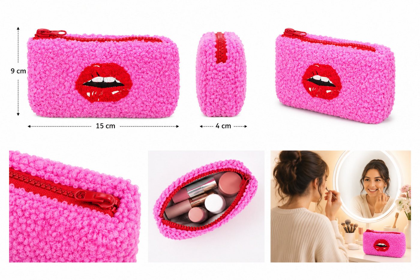 Giftcompany Kulturbeutel Giftcompany - Kleine Kosmetiktasche Etui "Lippen" 15x9x4cm Teddy Pink
