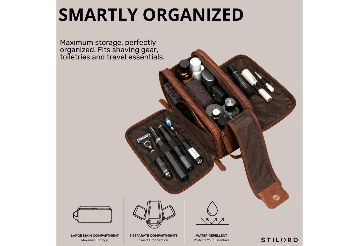 STILORD Kulturbeutel "Barlow" Kulturtasche Herren Damen Leder Groß Bild 3