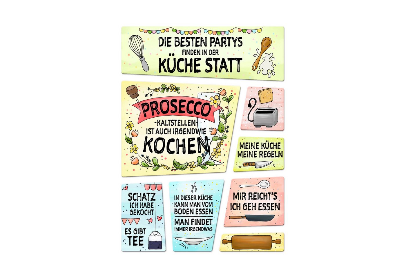 speecheese Magnet Küchen Kühlschrankmagnete 8er Set mit Thema Kochen im handgemalten