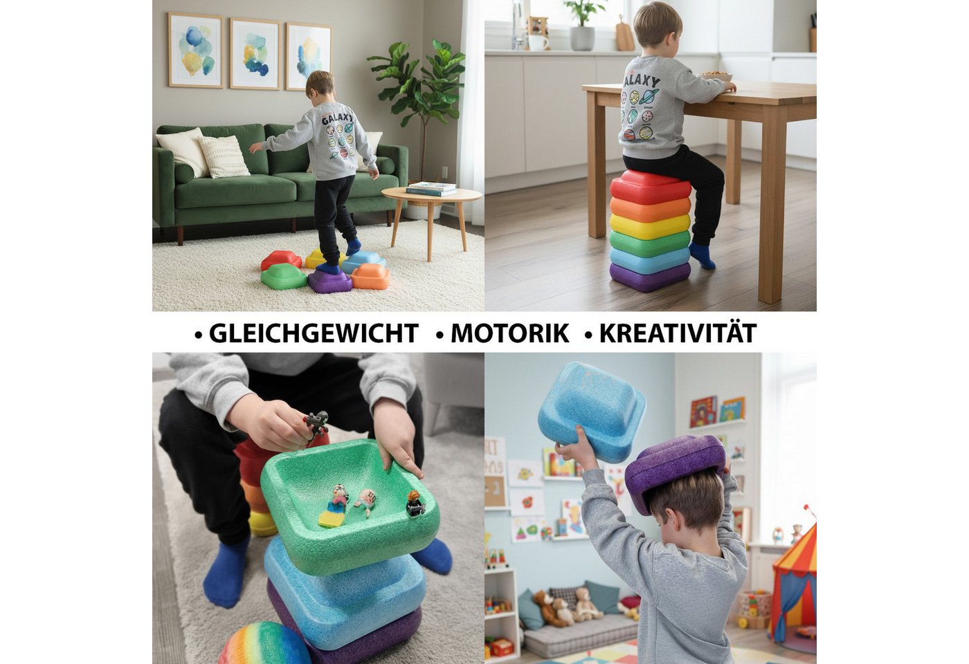 TRUTZHOLM Balanceboard Balancesteine für Kinder 6-tlg. Trittsteine stapelbar & farbenfroh, Trainiert Gleichgewicht, Körperwahrnehmung, Koordination Bild 3