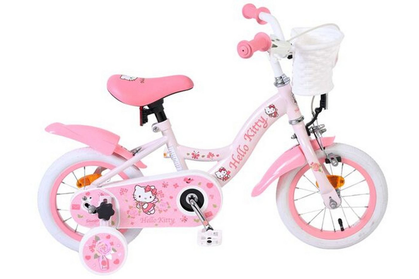 Volare Kinderfahrrad Hello Kitty 12 Zoll für Mädchen in Rosa mit Stützrädern und Korb, Hello Kitty Lizenz, Kinderfahrrad, Mädchenfahrrad, Handbremse Bild 2