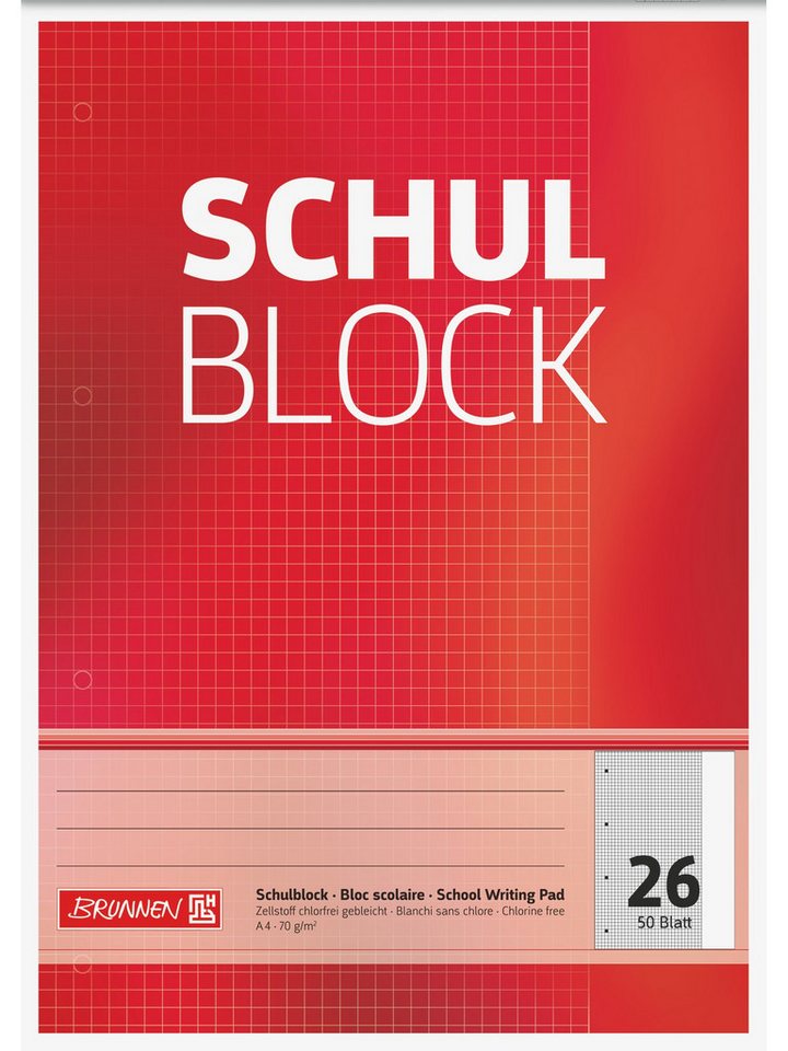 Baier & Schneider Collegeblock Schulblock A4 kariert mit Rand 50 Blatt rot Bild 2
