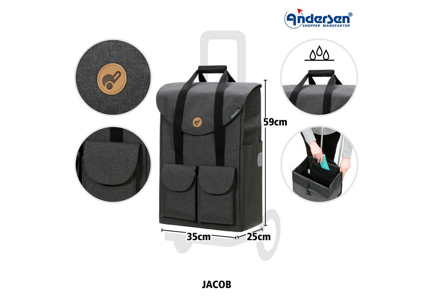 Andersen Einkaufstrolley Tasche Jacob anthrazit, wasserabweisend Bild 3