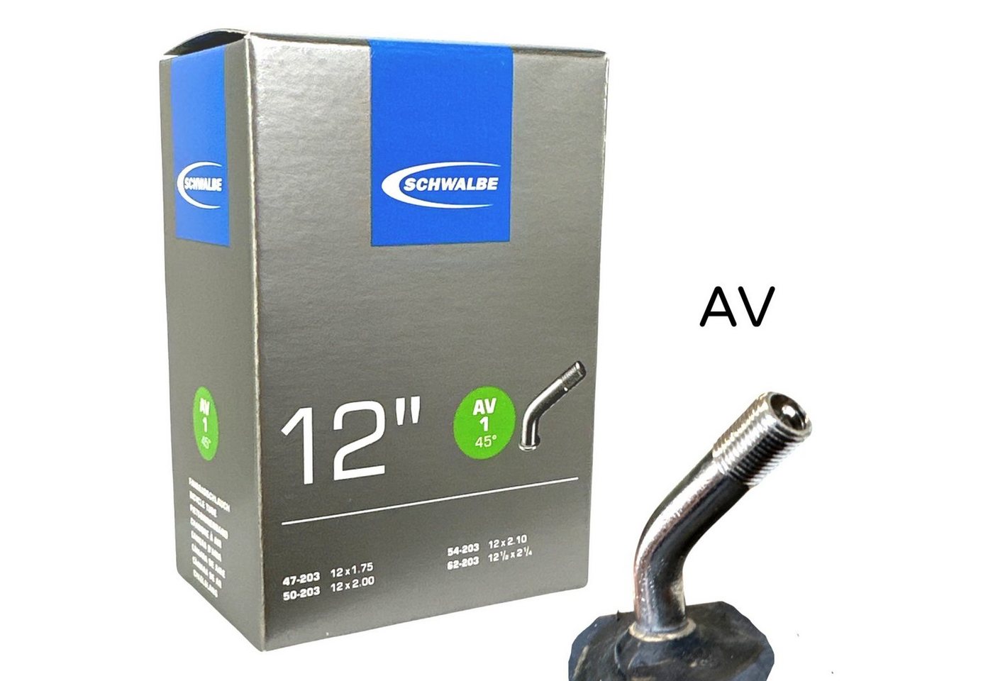 Schwalbe Fahrradschlauch Schwalbe Fahrrad-Schlauch AV1 12'' 47/62-203 AV40mmv 45Grad