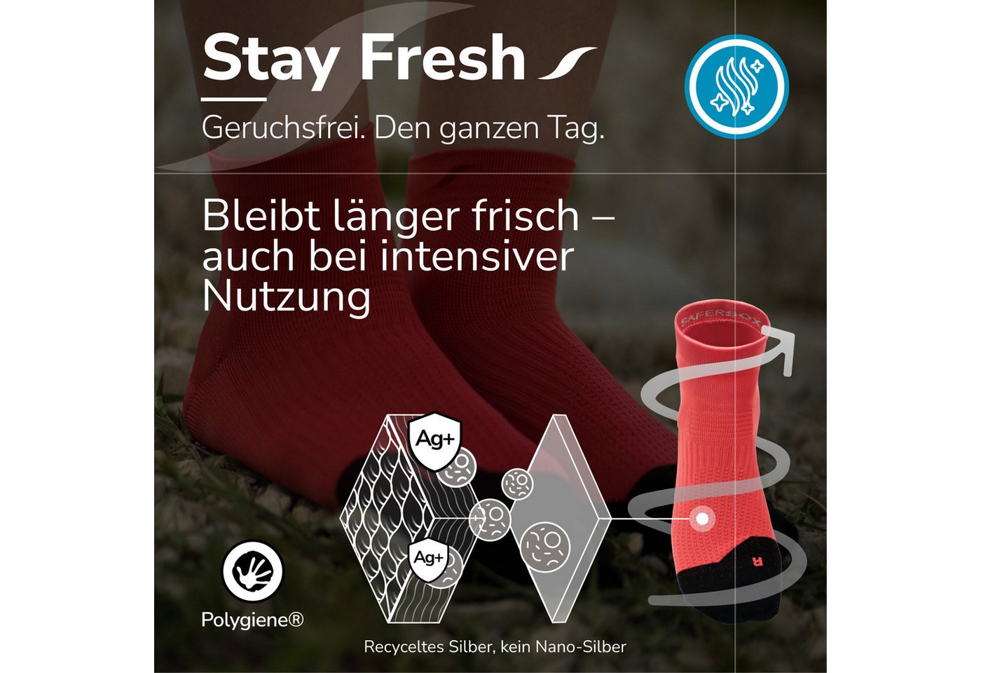 SAFERSOX Wandersocken Trekking kurz (Ankle) (Set, 3-Paar) kühlend, geruchshemmend, atmungsaktiv, Made in EU