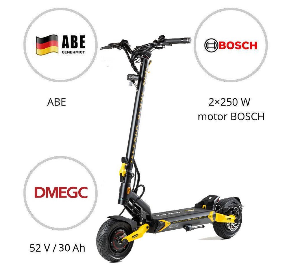 TEVERUN E-Scooter Teverun Blade Mini Ultra eKFV E-Scooter mit Straßenzulassung, 20 km/h, (Packung), 30Ah DMEGC, 2×250W Bosch, ABE, Federung, APP Bild 2