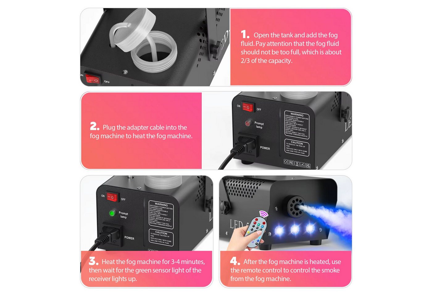 Athlix LED Studiobeleuchtung Nebelmaschine RGB 3 LED mit Fernbedienung für DJ Nebel Maschine, Ideal für Partys, Veranstaltungen, Bühnen Bild 3