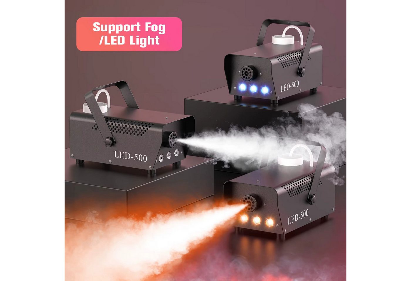 Athlix LED Studiobeleuchtung Nebelmaschine RGB 3 LED mit Fernbedienung für DJ Nebel Maschine, Ideal für Partys, Veranstaltungen, Bühnen Bild 4