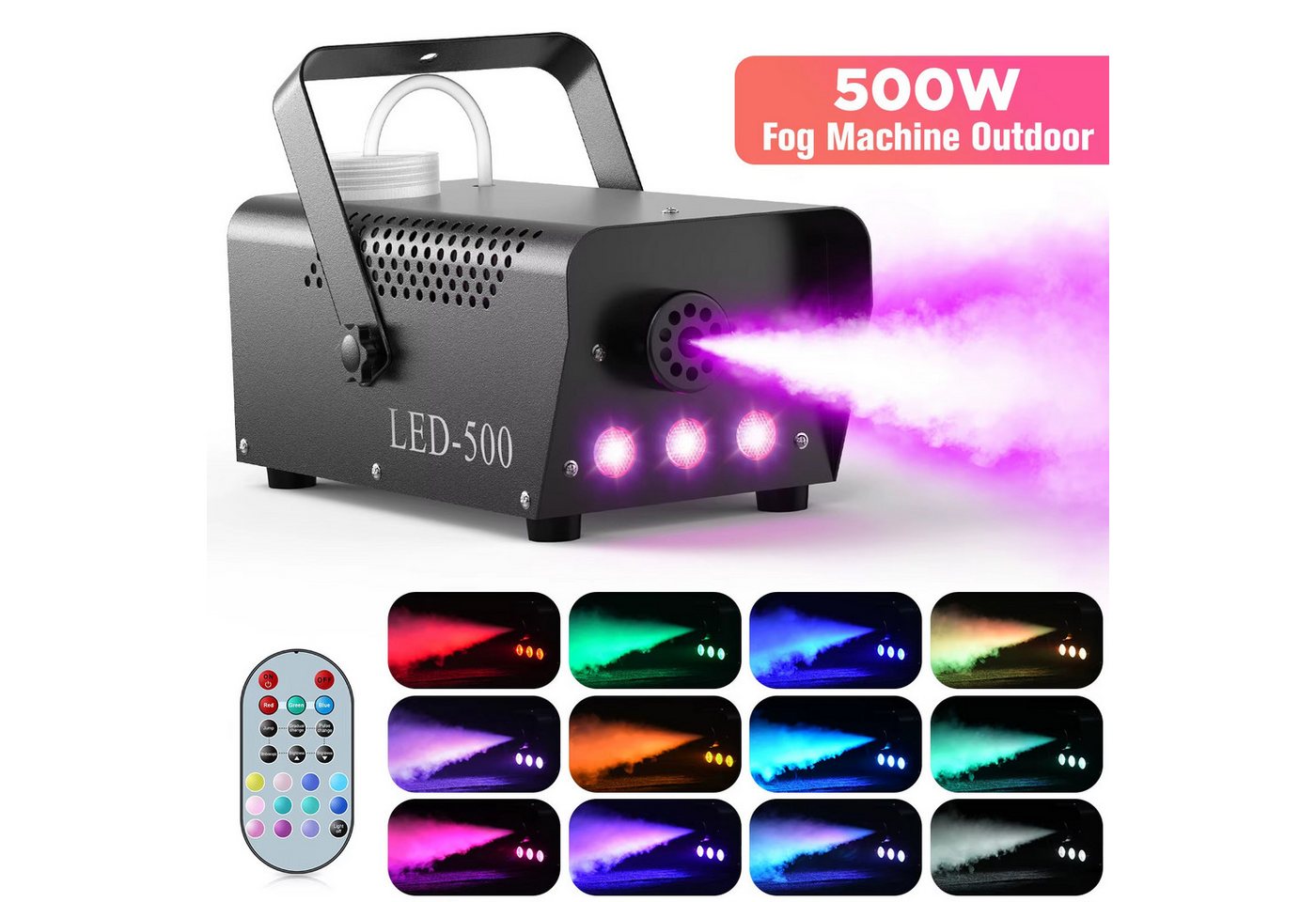 Athlix LED Studiobeleuchtung Nebelmaschine RGB 3 LED mit Fernbedienung für DJ Nebel Maschine, Ideal für Partys, Veranstaltungen, Bühnen Bild 5