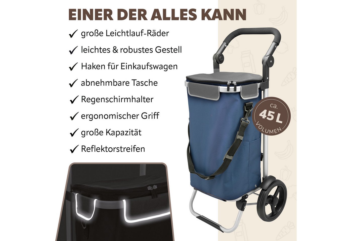 bremermann Einkaufstrolley Einkaufstrolley JEEBEL, Einkaufswagen mit abnehmbarer Tasche, blau Bild 4