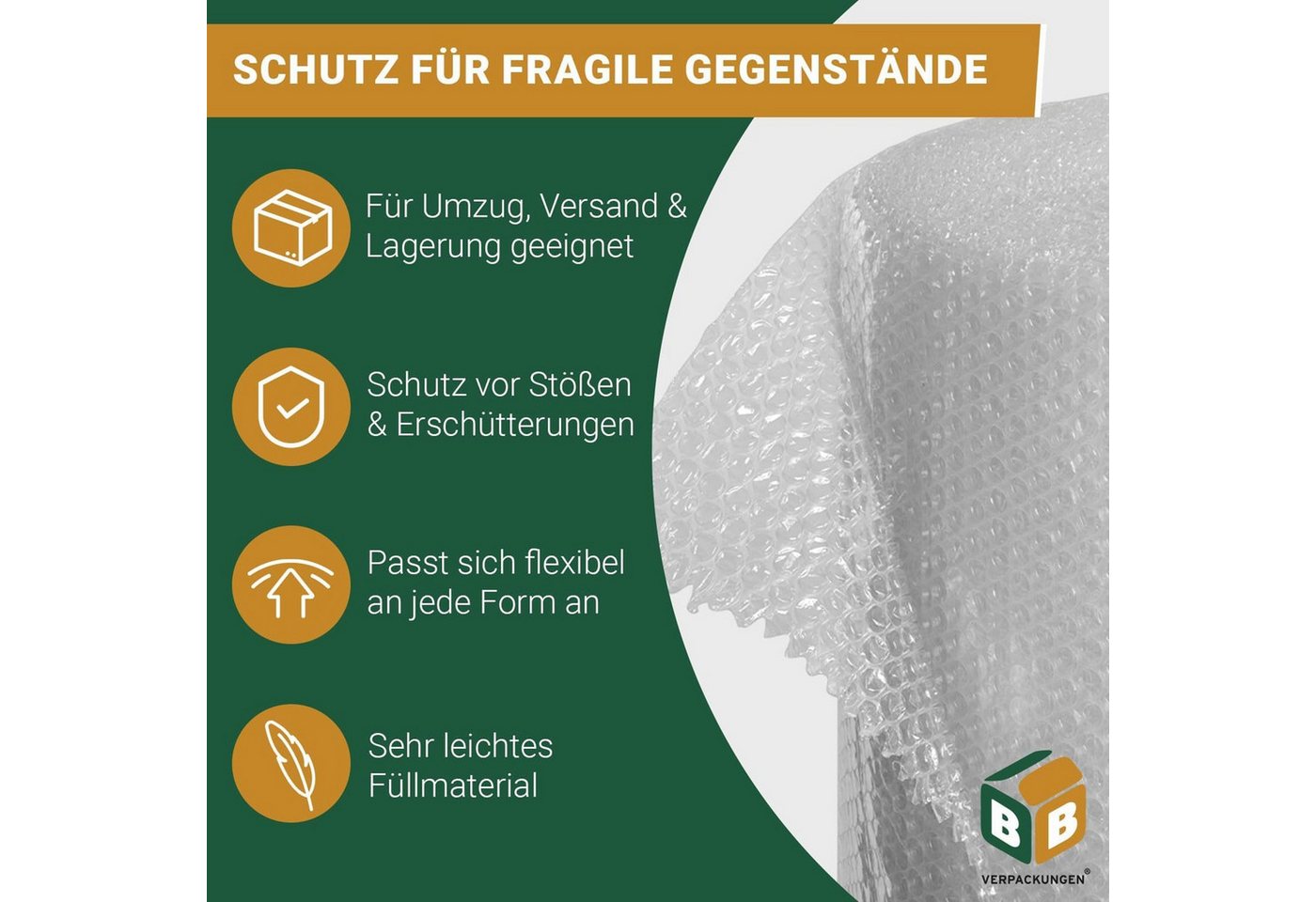 BB-Verpackungen Schutzfolie Luftpolsterfolie (1,0 x 5 m) echte 60 my stark, (1-St), 2-lagig, 1,0 x 5 m, 60 my Bild 3