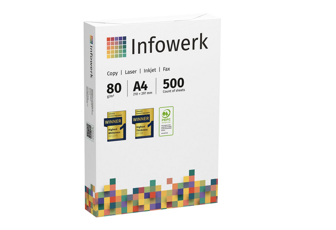 Infowerk Druckerpapier Kopierpapier 10000 Blatt A4 80g Premium Weiß Testsieger PEFC, PEFC-Zertifikat (GFA-PEFC-COC-500582)