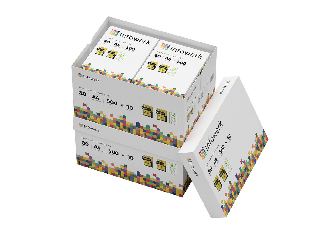 Infowerk Druckerpapier Kopierpapier 10000 Blatt A4 80g Premium Weiß Testsieger PEFC, PEFC-Zertifikat (GFA-PEFC-COC-500582) Bild 2