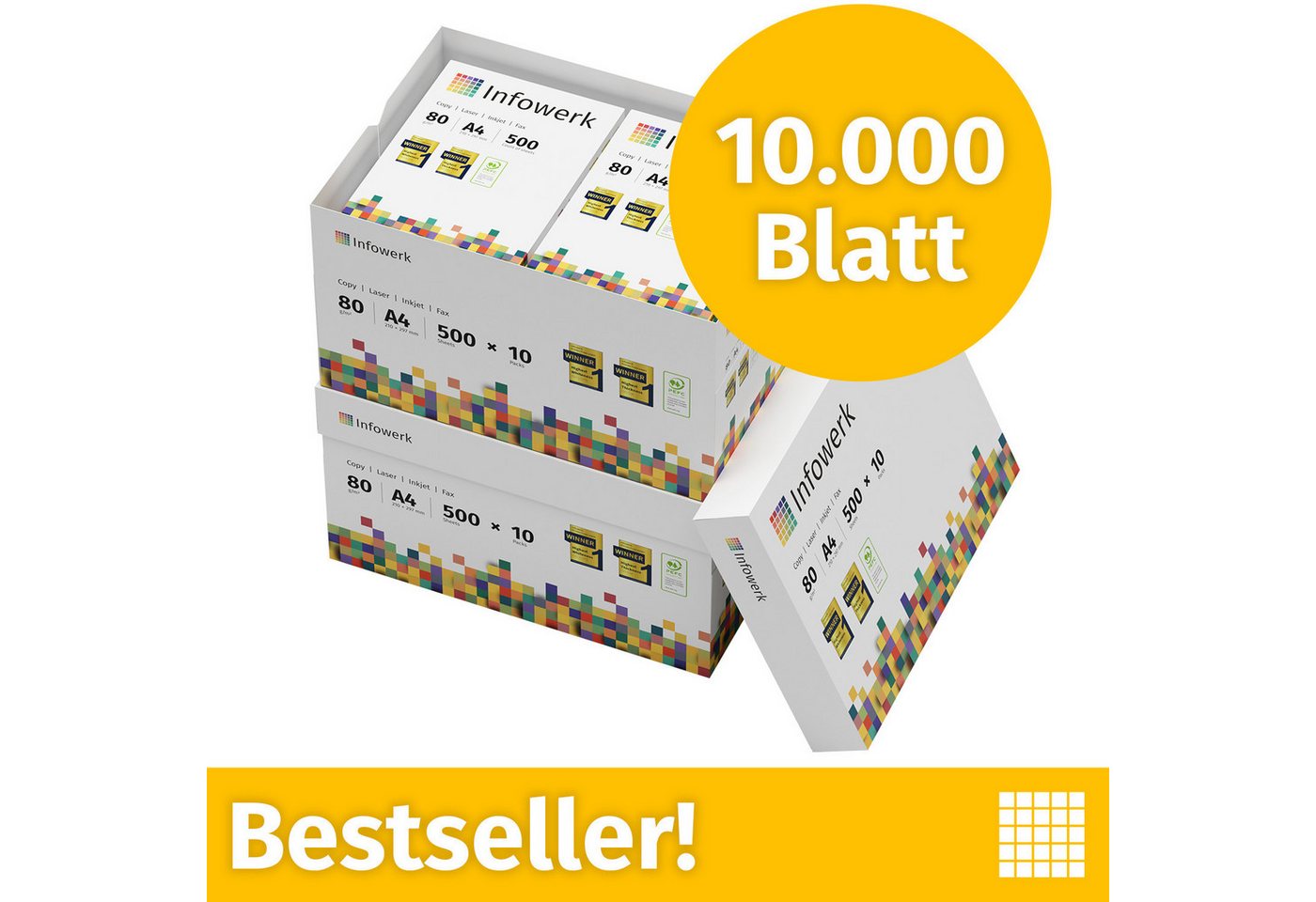 Infowerk Druckerpapier Kopierpapier 10000 Blatt A4 80g Premium Weiß Testsieger PEFC, PEFC-Zertifikat (GFA-PEFC-COC-500582) Bild 3