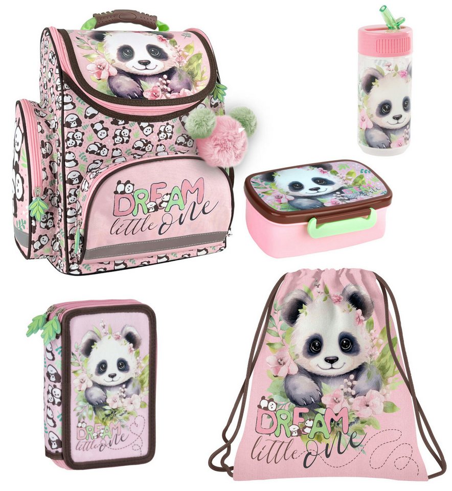 DERFORM Schulranzen Panda 5 tlg. Set - Tornister Federtasche Turnbeutel Brotdose (5-tlg), Pandabär Bild 4