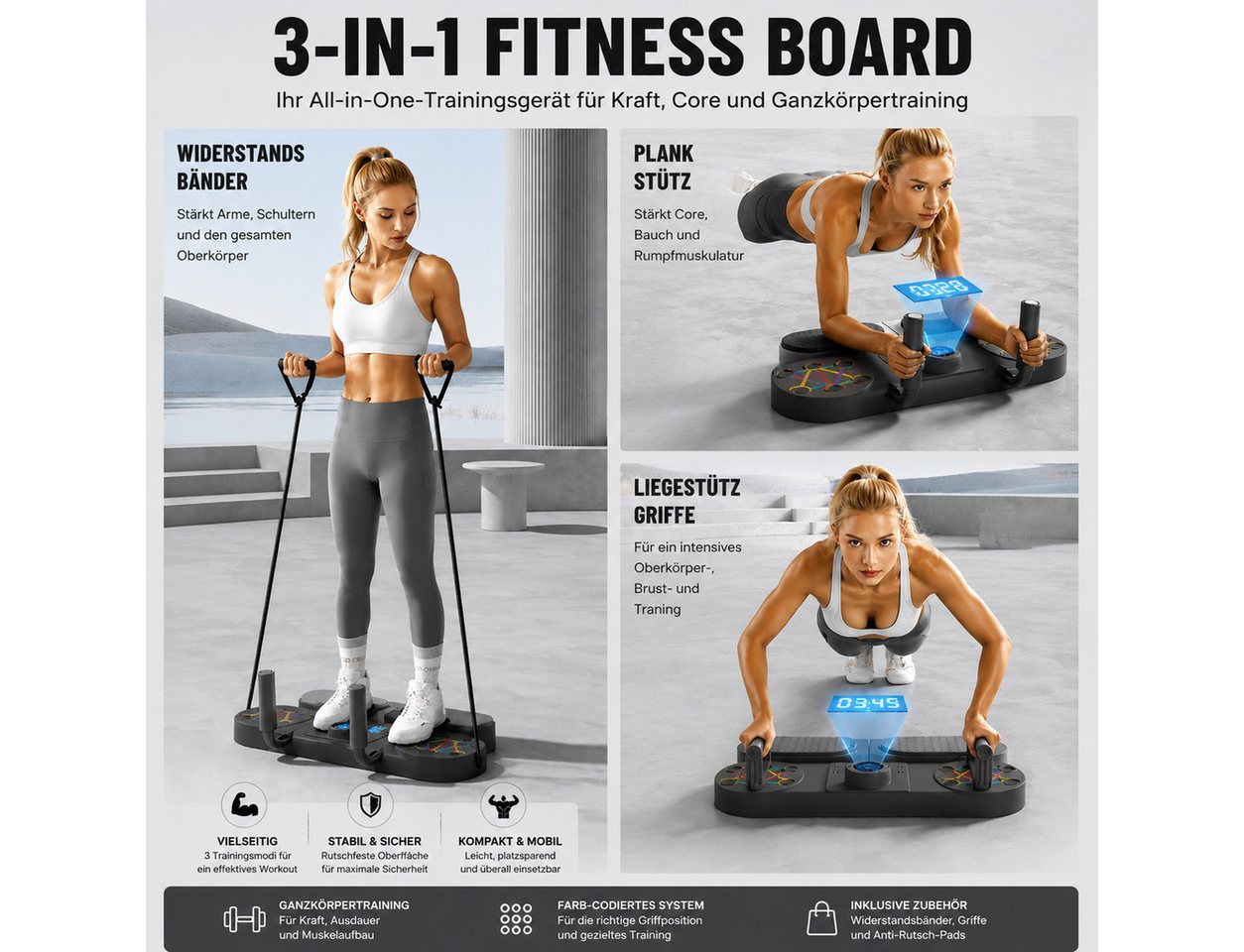 Toomoke Liegestützgriffe 3 in 1 Push-Up Liegestützbrett mit LED-Zähler Faltbare Fitnessboard (Oberkörpertraining für Brust, Schultern, Rücken & Trizeps, Fitnessgerät für Zuhause, Training für Brust Schulter Rücken & Trizeps, Multifunktionale Trainingsplattform), mit Timer,Home Gym Board für Calisthenics & Körpergewicht Training