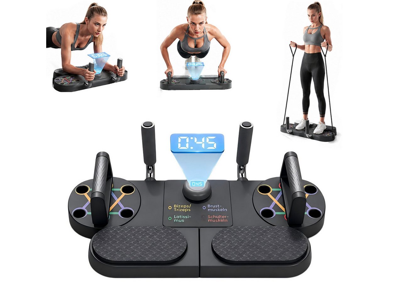 Toomoke Liegestützgriffe 3 in 1 Push-Up Liegestützbrett mit LED-Zähler Faltbare Fitnessboard (Oberkörpertraining für Brust, Schultern, Rücken & Trizeps, Fitnessgerät für Zuhause, Training für Brust Schulter Rücken & Trizeps, Multifunktionale Trainingsplattform), mit Timer,Home Gym Board für Calisthenics & Körpergewicht Training Bild 5