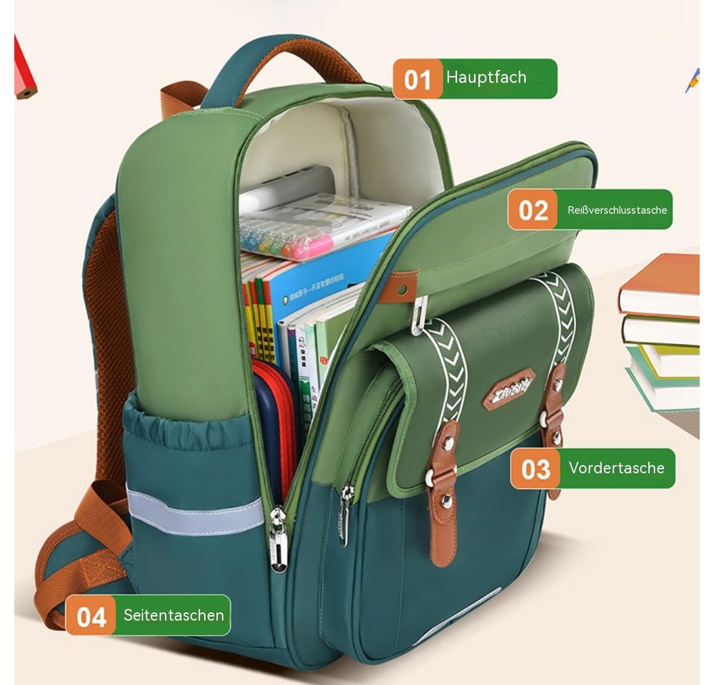 Blusmart Schulrucksack Ergonomischer Schulranzen für Grundschüler (Bequeme Rückenstütze, reflektierende Streifen, Wasserdichtes Design, Mehrere Fächer), Für alle Altersgruppen geeignet Bild 4
