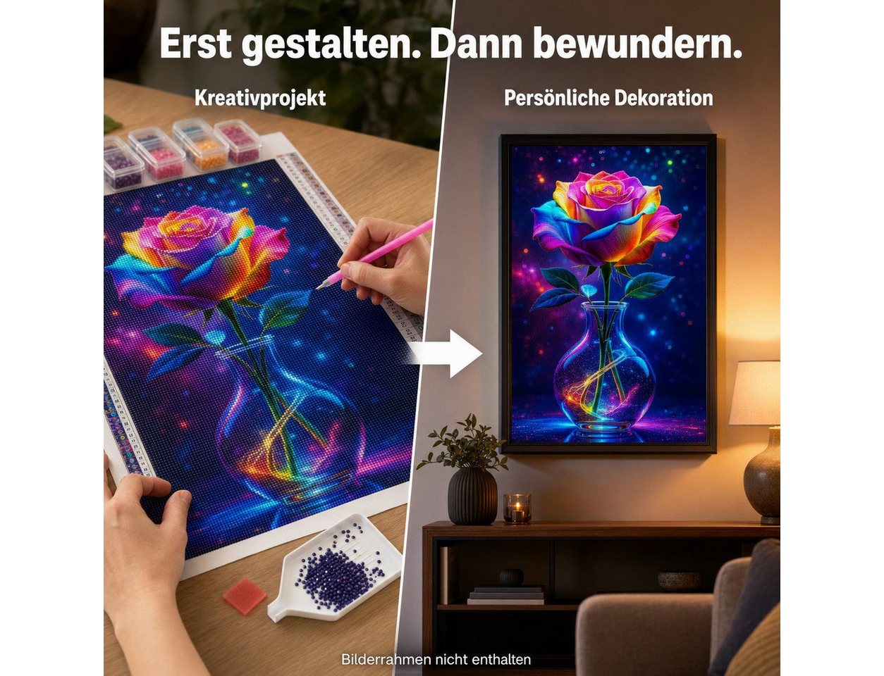 Rötting Design Malen nach Zahlen Diamond Painting Set 5D DIY - Blumen Motive Bastelsets (Komplett-Set), Diamond Painting Vollbild, Vollständiges Zubehörpaket