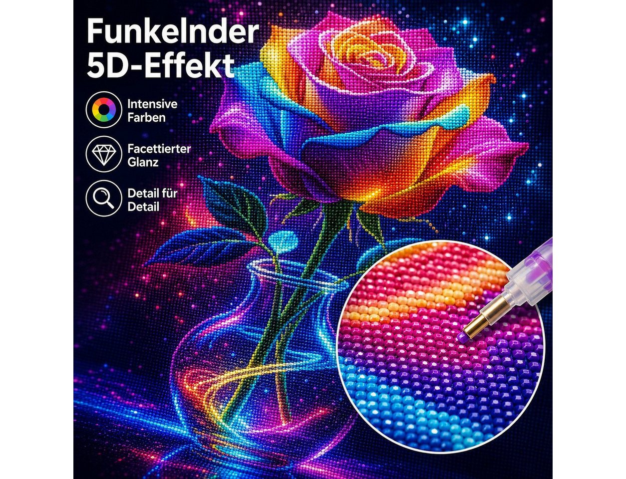 Rötting Design Malen nach Zahlen Diamond Painting Set 5D DIY - Blumen Motive Bastelsets (Komplett-Set), Diamond Painting Vollbild, Vollständiges Zubehörpaket Bild 2