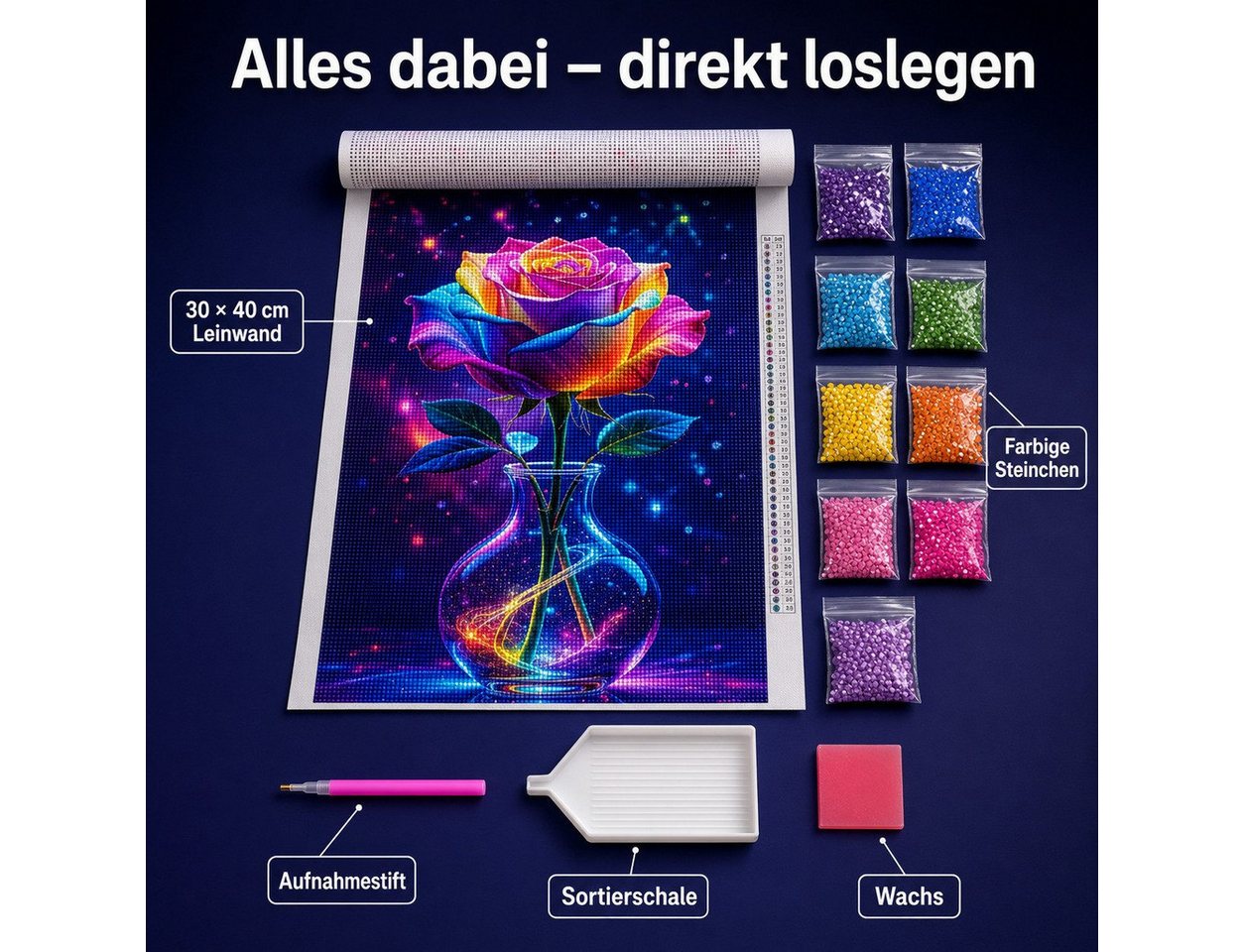 Rötting Design Malen nach Zahlen Diamond Painting Set 5D DIY - Blumen Motive Bastelsets (Komplett-Set), Diamond Painting Vollbild, Vollständiges Zubehörpaket Bild 4