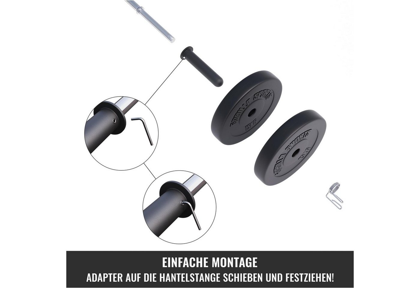 GORILLA SPORTS Hantelstangenverschluss Adapter Schwarz 50 mm für 30 mm Bild 2