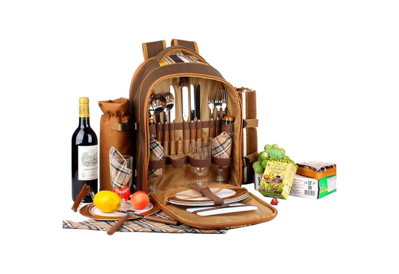 LuxusKollektion Picknickrucksack Picknickrucksack 4 Personen Thermotasche Decke Camping Braun 4