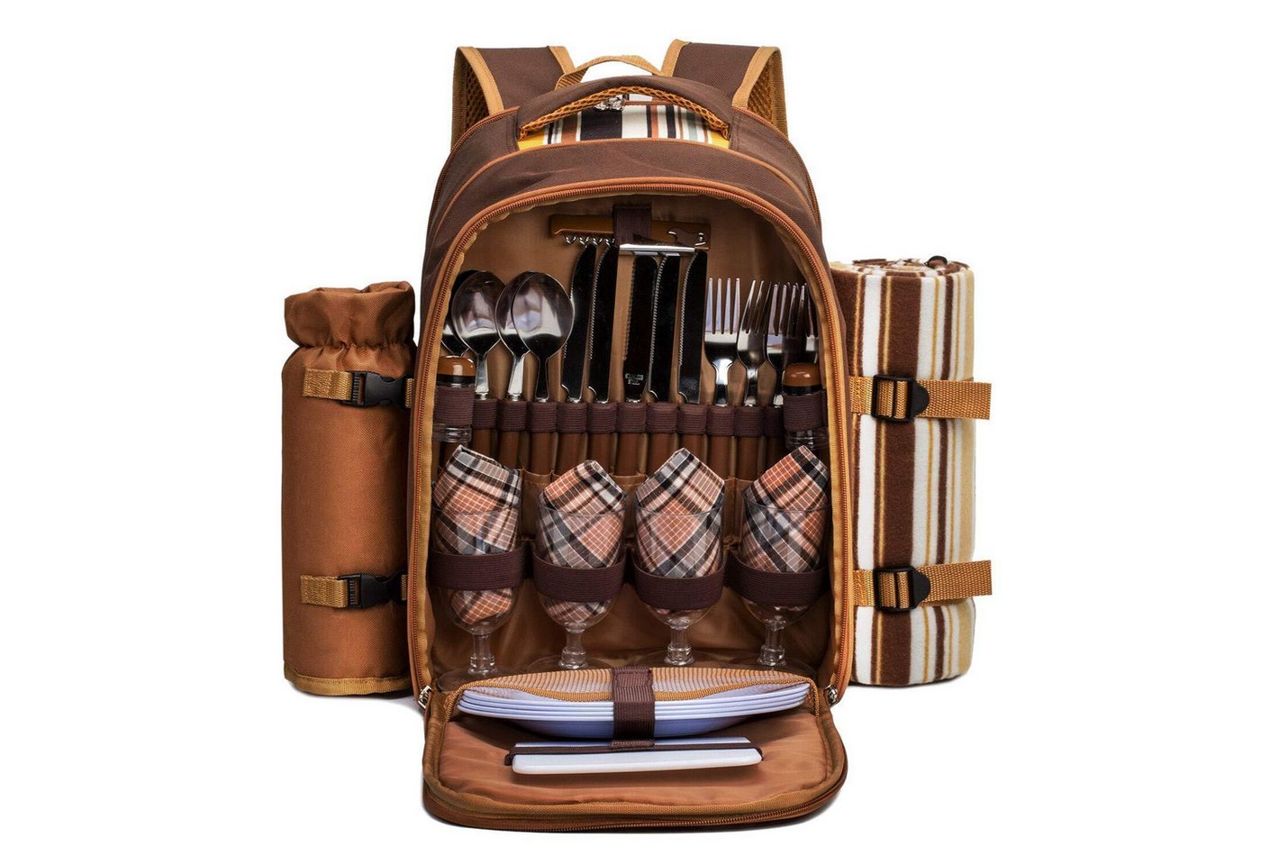 LuxusKollektion Picknickrucksack Picknickrucksack 4 Personen Thermotasche Decke Camping Braun 4 Bild 2