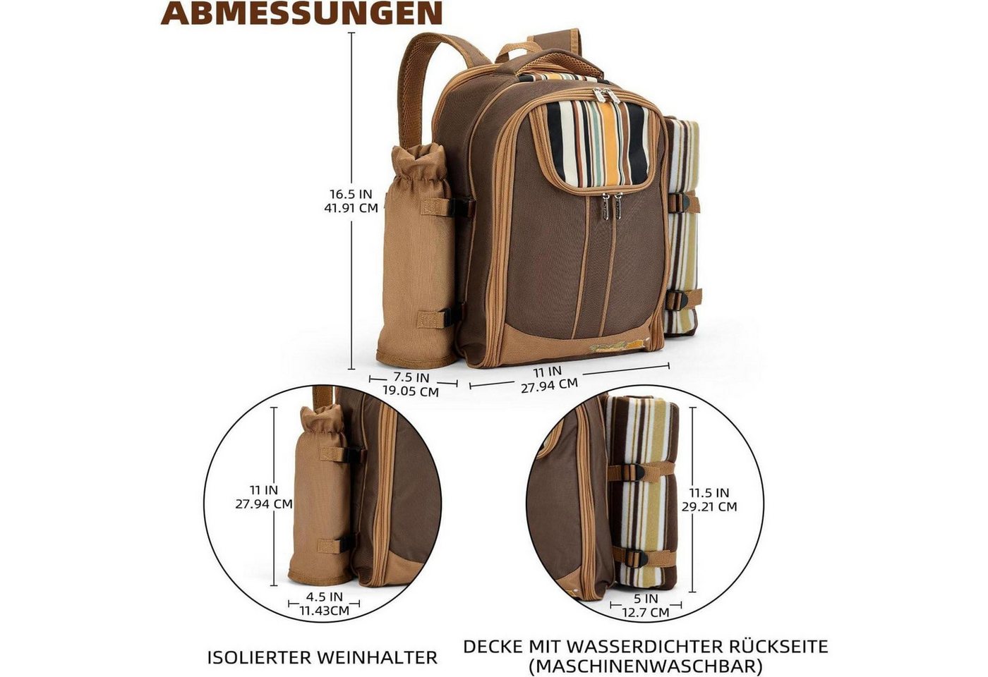 LuxusKollektion Picknickrucksack Picknickrucksack 4 Personen Thermotasche Decke Camping Braun 4 Bild 4