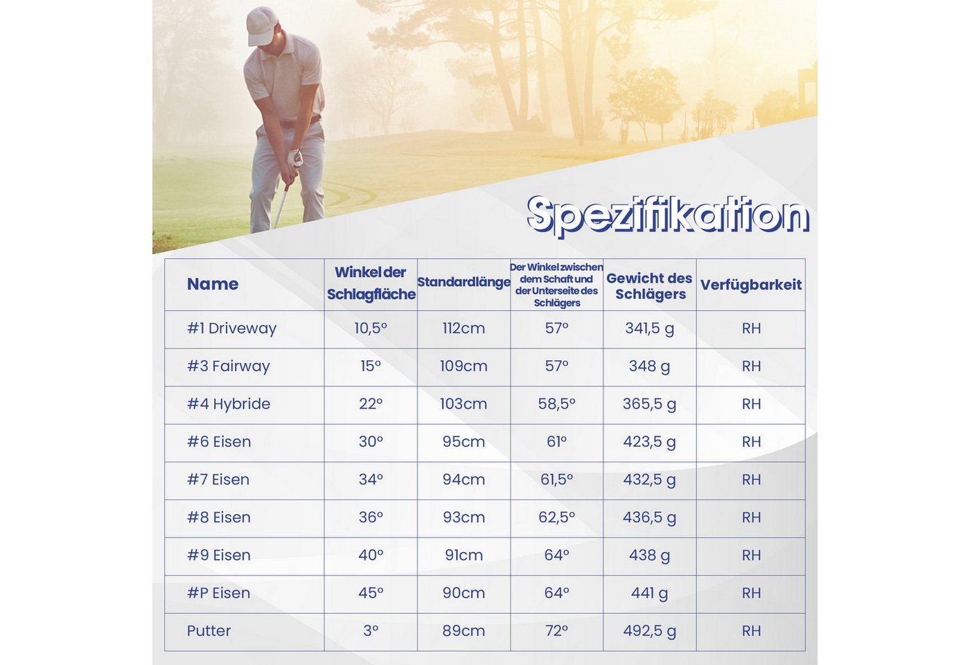 COSTWAY Golfschläger + Golfbag, 9-tlg., Golfschläger Komplettset für rechtshändig, Herren