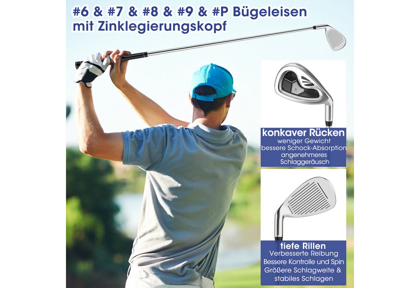 COSTWAY Golfschläger + Golfbag, 9-tlg., Golfschläger Komplettset für rechtshändig, Herren Bild 3