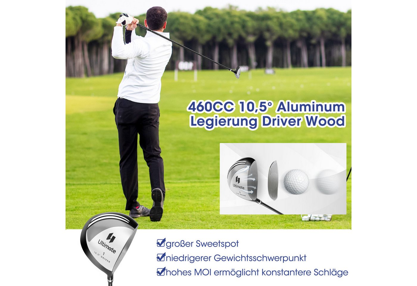 COSTWAY Golfschläger + Golfbag, 9-tlg., Golfschläger Komplettset für rechtshändig, Herren Bild 4