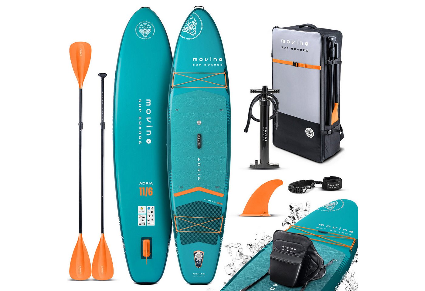 Movino SUP-Board MOVINO ADRIA 2in1 Set verschweißte Kanten Tragkraft 165kg, Allround Bild 2