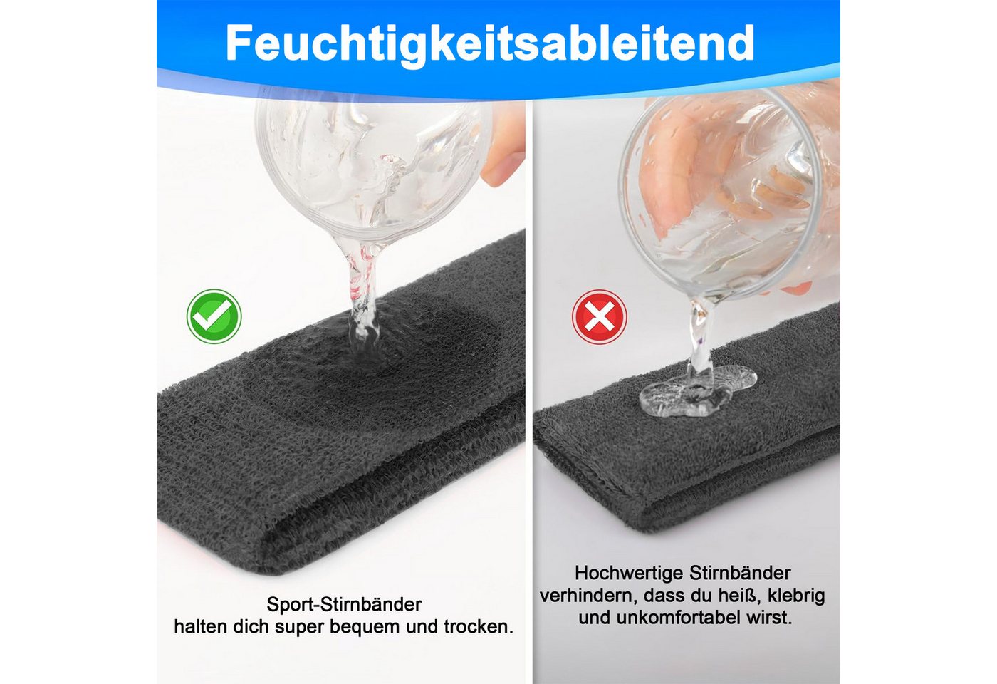 Mutig Schweißband 3 STÜCKE Schweißband Stirnband Männer & Frauen Sport Schweißband, Kopfband Sport für Fitness Fußball Tennis Gymnastik Basketball Bild 4