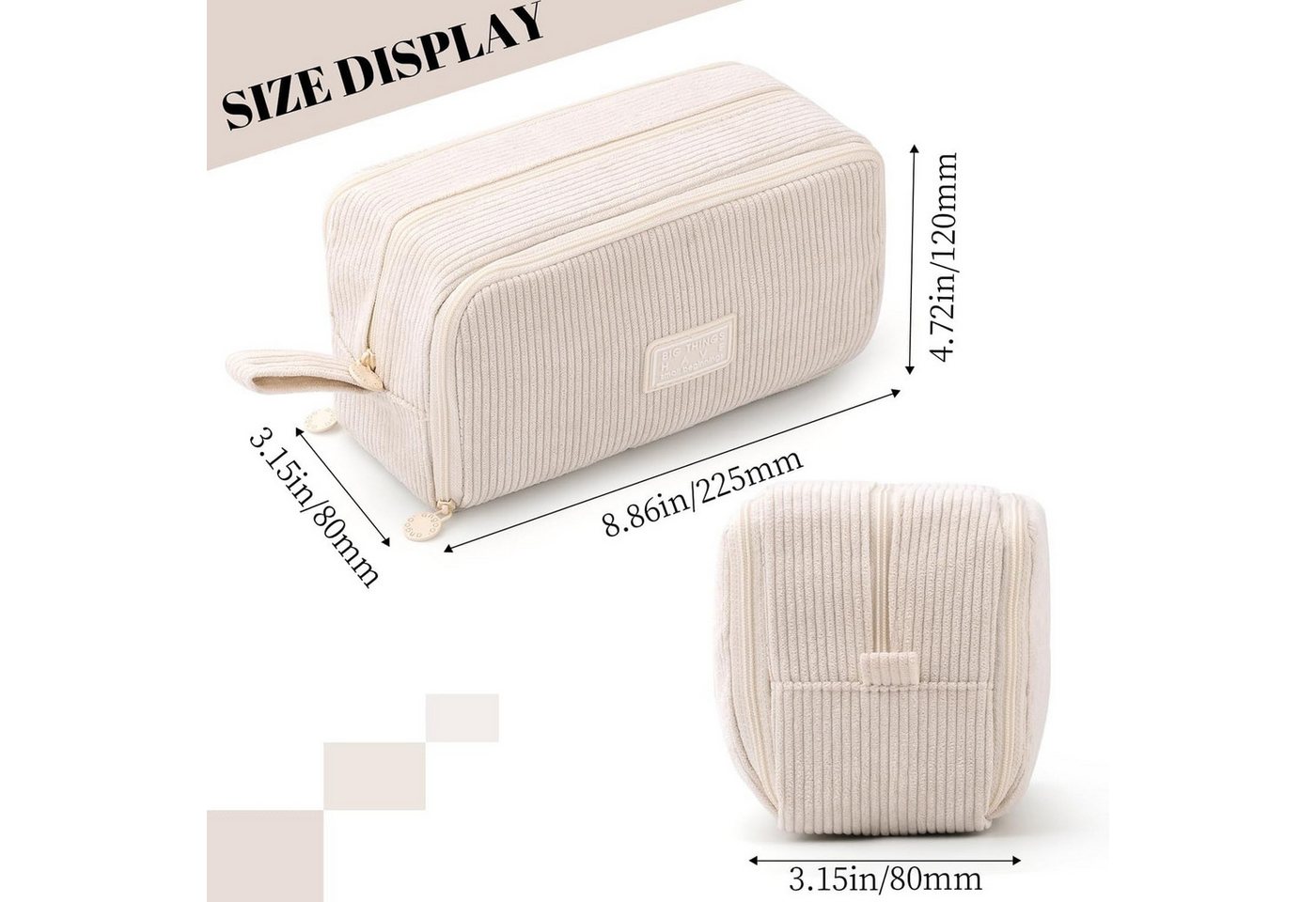 FELIXLEO Federmäppchen Federmäppchen Cord Schulmäppchen 3 Fächer Beige Bild 5