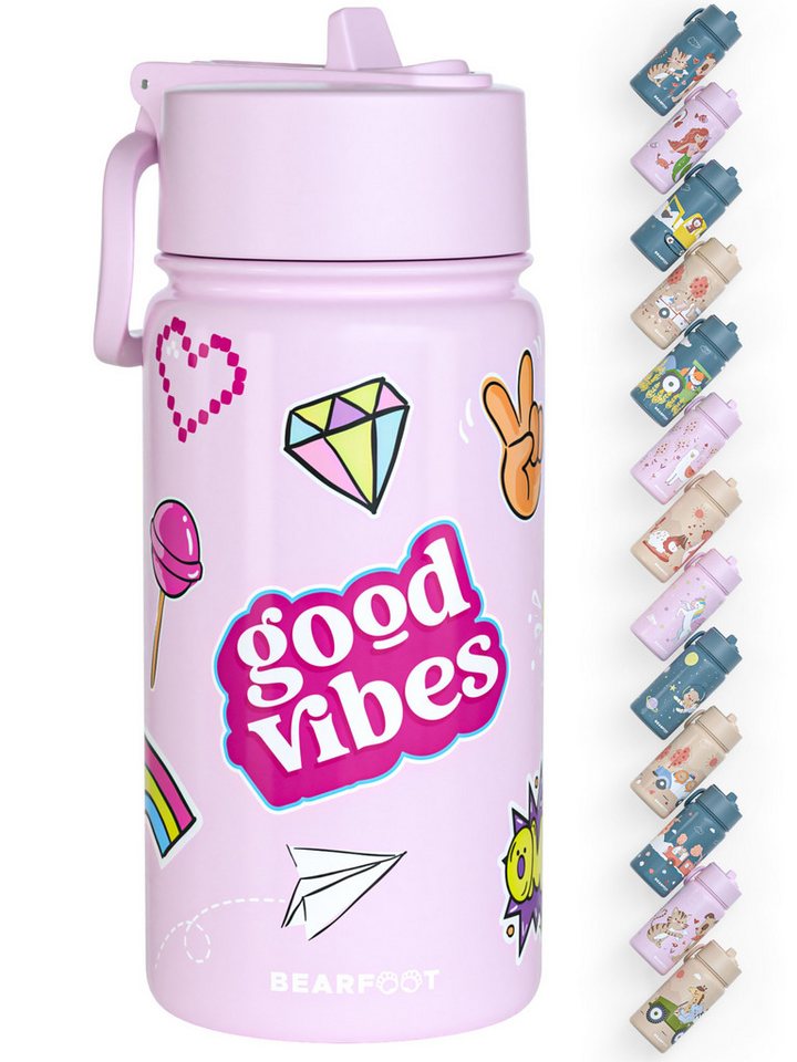 BEARFOOT Trinkflasche Thermo Kinder Trinkflasche Edelstahl - Sticker lila, Thermosflasche, auslaufsicher, Edelstahl, Kinderflasche, BPA-frei Bild 5
