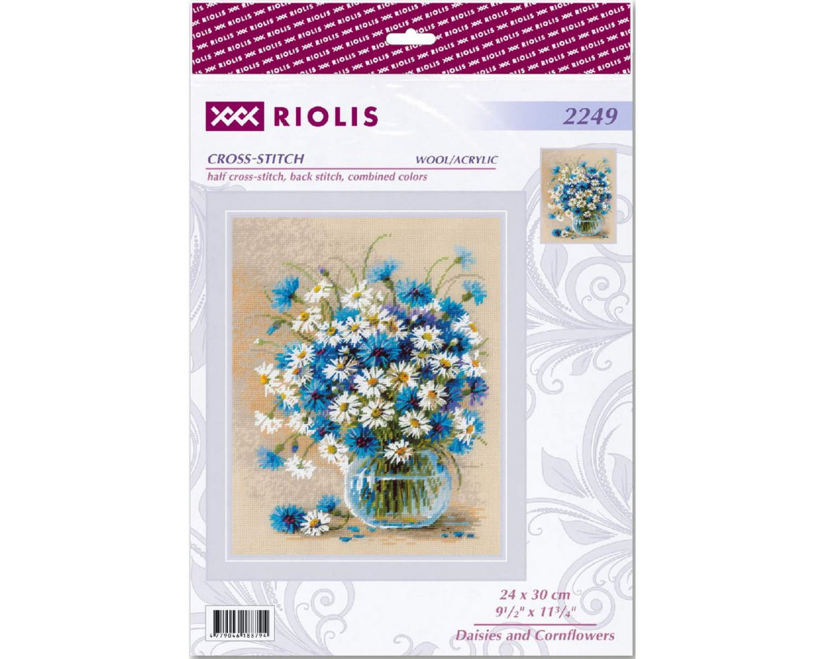 Riolis Kreativset Kreuzstich Stickpackung "Gänseblümchen und Kornblumen", Zählmuster, (embroidery kit by Marussia)