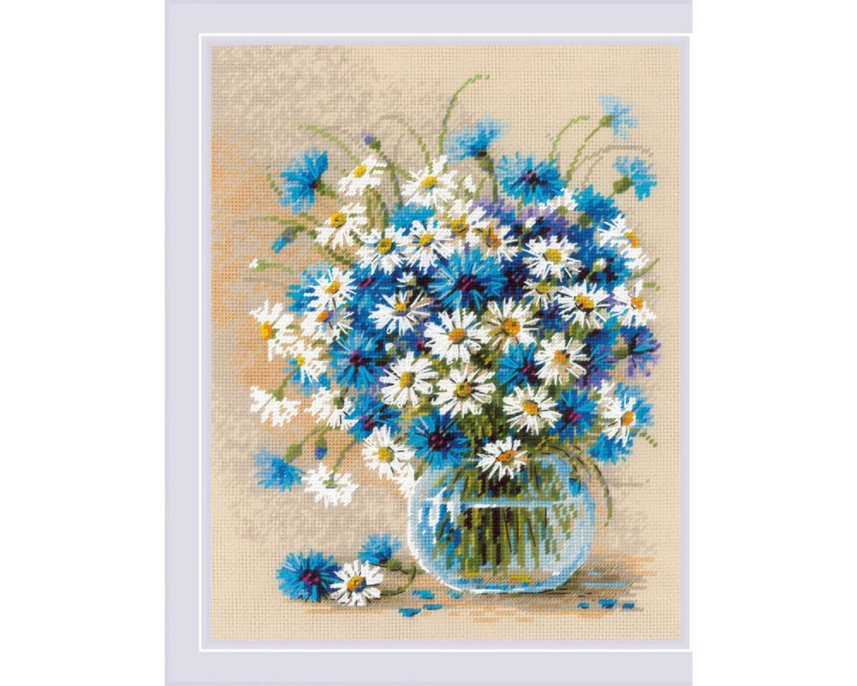 Riolis Kreativset Kreuzstich Stickpackung "Gänseblümchen und Kornblumen", Zählmuster, (embroidery kit by Marussia) Bild 2