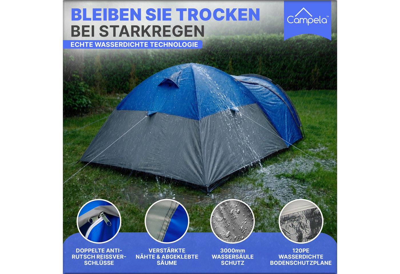 Campela Biwakzelt 3-Personen Zelt – wasserdicht & leicht – Camping & Trekking – Vorraum, Personen: 3