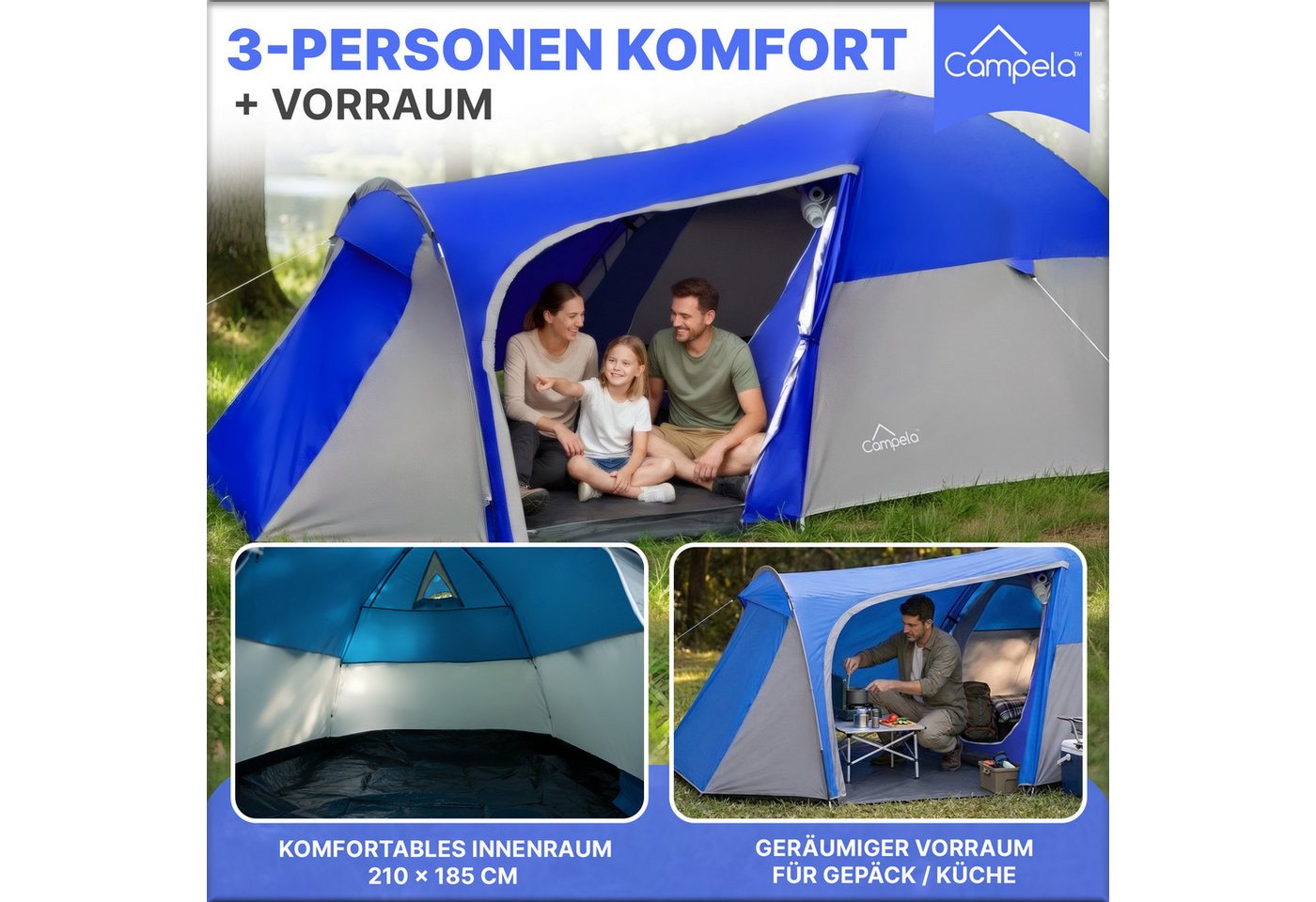 Campela Biwakzelt 3-Personen Zelt – wasserdicht & leicht – Camping & Trekking – Vorraum, Personen: 3 Bild 3