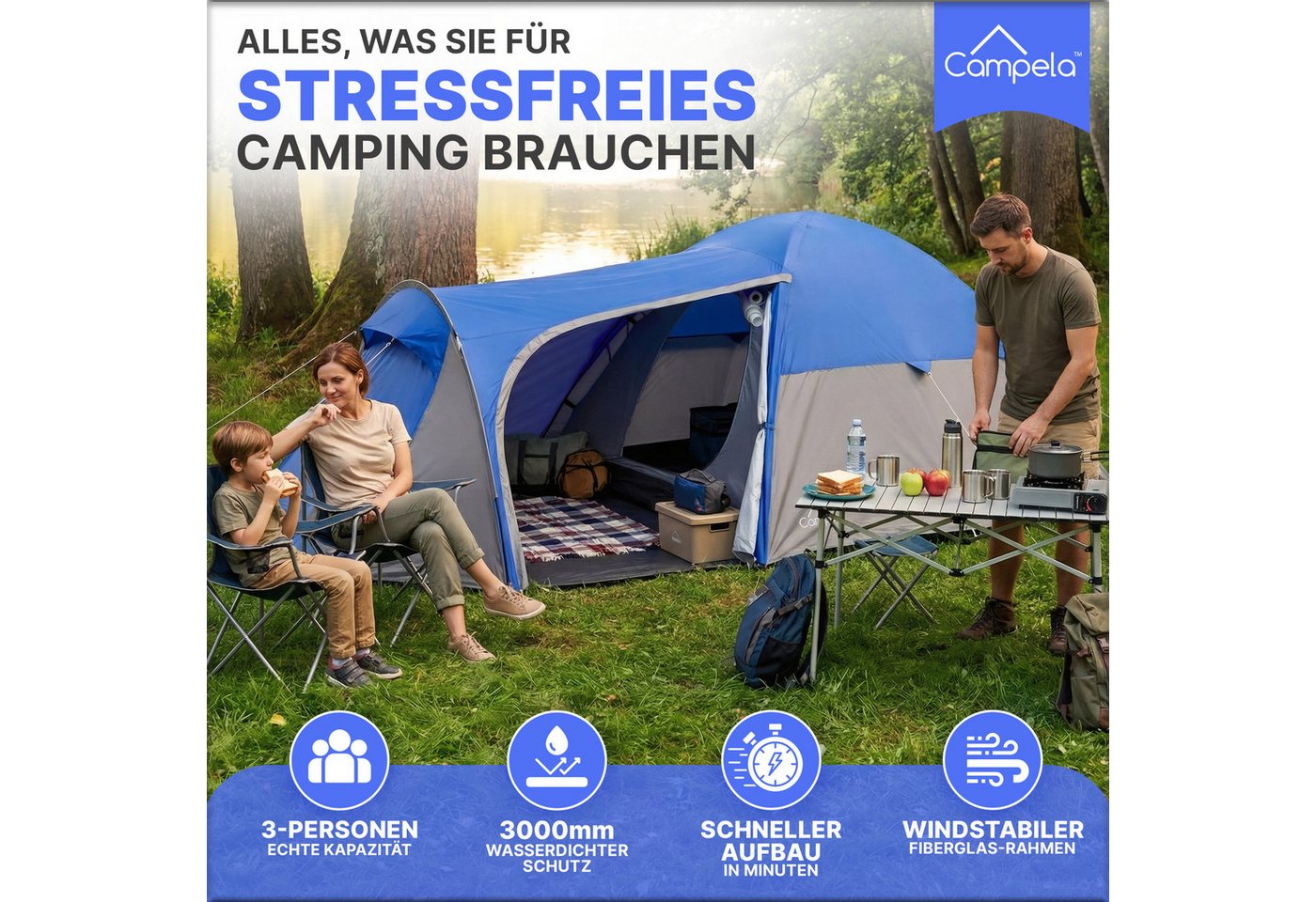 Campela Biwakzelt 3-Personen Zelt – wasserdicht & leicht – Camping & Trekking – Vorraum, Personen: 3 Bild 5