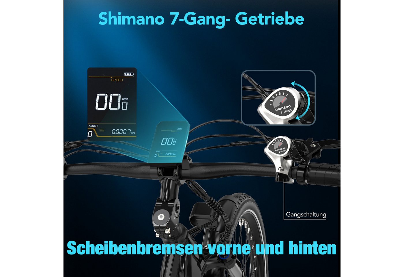 KOOLUX E-Bike 26/27,5 Zoll Elektrofahrrad für Damen/Herren,elektro-cityrad, Heckmotor, 624 Wh, Elektrofahrrad 7-Gang Shimano 48V13AH Herausnehmbare Batterie Bild 3