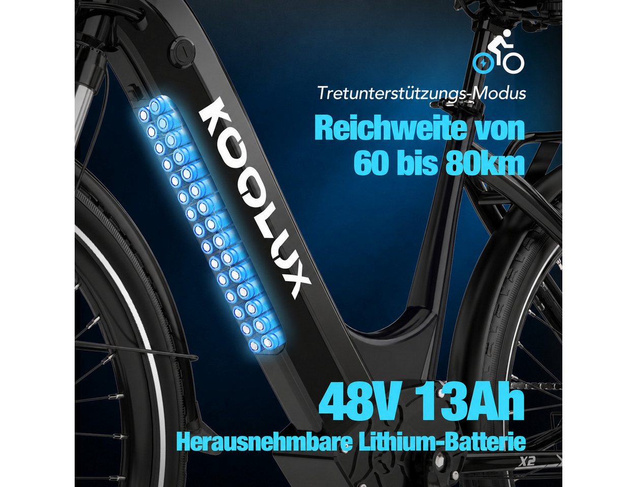 KOOLUX E-Bike 26/27,5 Zoll Elektrofahrrad für Damen/Herren,elektro-cityrad, Heckmotor, 624 Wh, Elektrofahrrad 7-Gang Shimano 48V13AH Herausnehmbare Batterie Bild 4