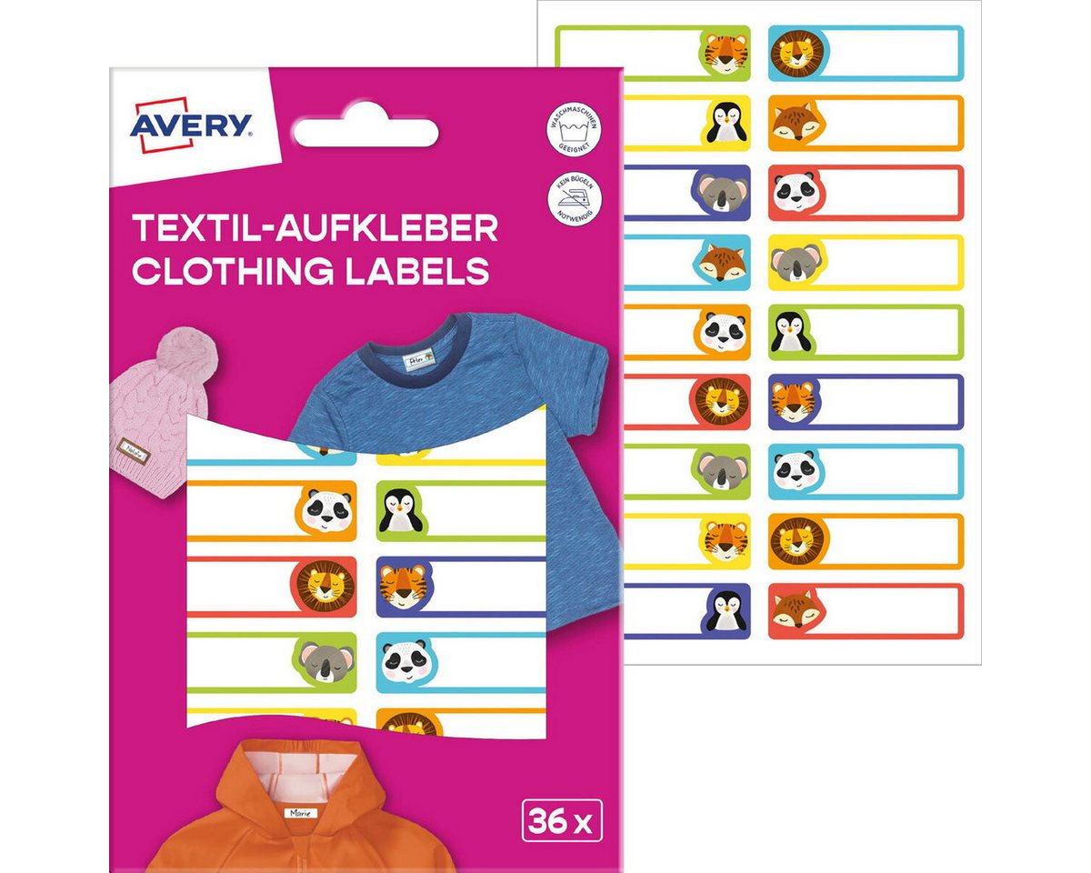 Avery Zweckform Etiketten Textilaufkleber 45x13mm 36 Stück Motiv Tiere Bild 4