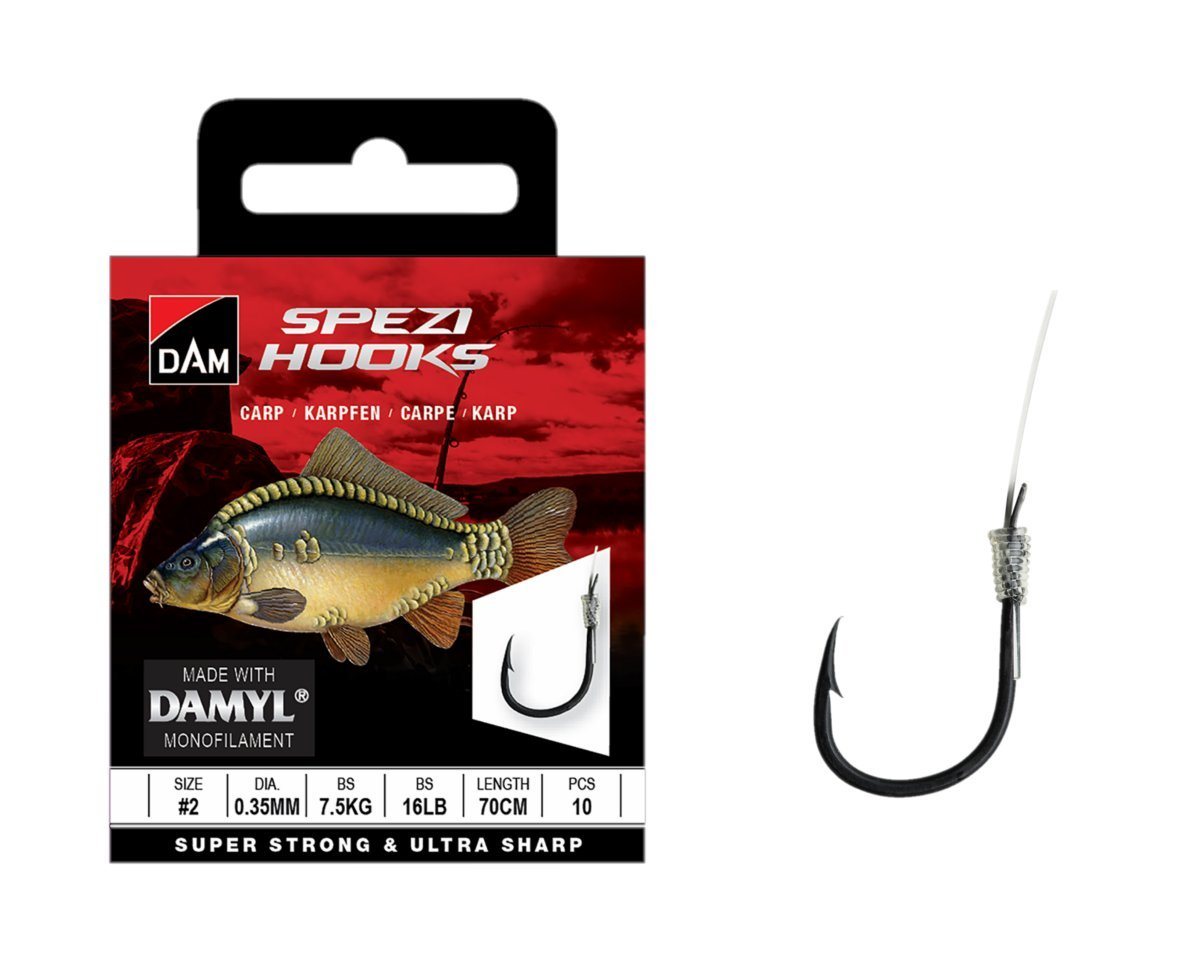 DAM Fishing Karpfenhaken Vorfachhaken Spezi Carp Größen 2, 4, 6, 8, 10 Vorfachlänge 70 cm, Superstarke Tectan Damyl Superior Schnur Bild 3