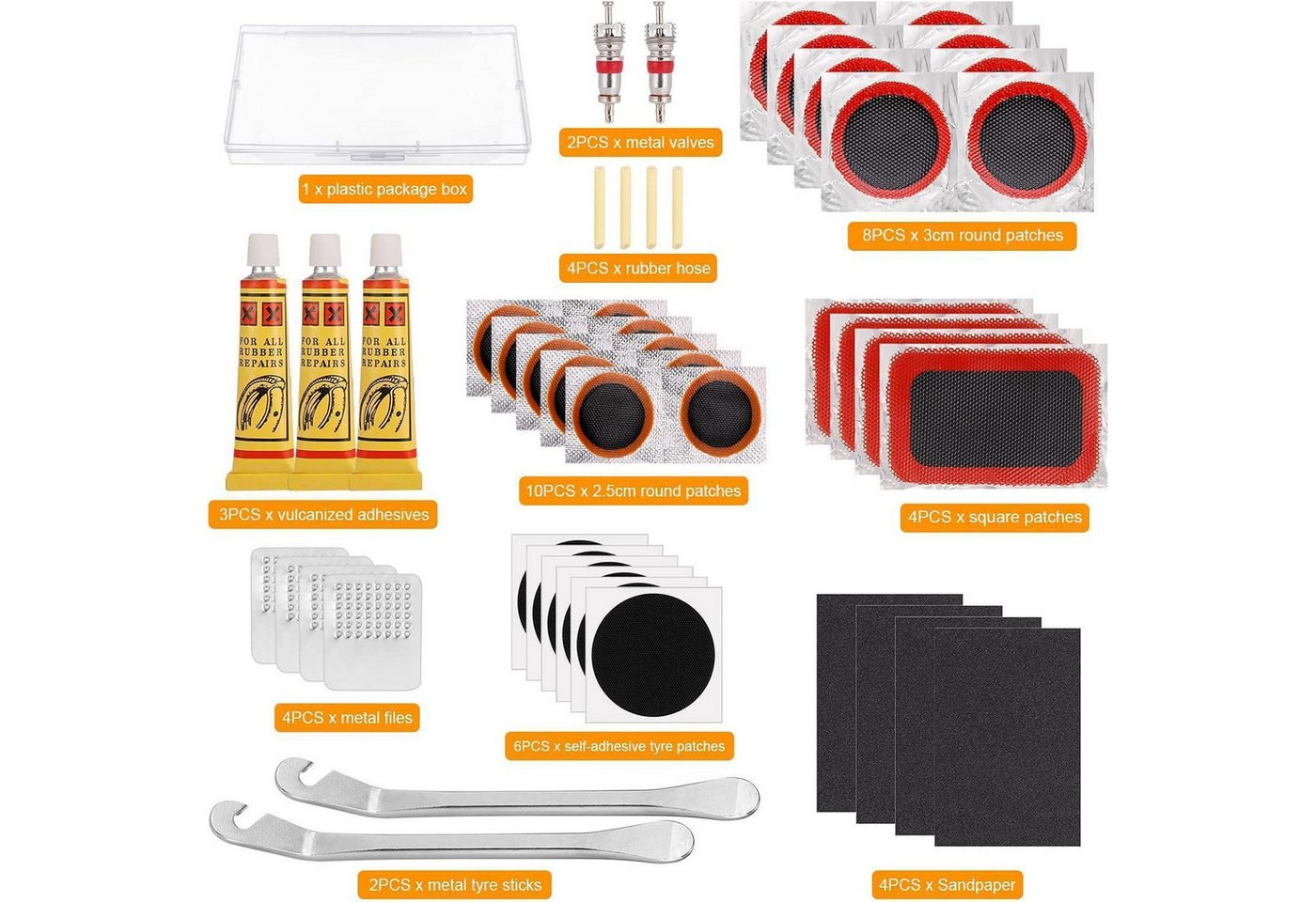 LuxusKollektion Fahrradständer 48-teiliges Fahrrad Flickzeug Set für Reifenreparatur & Notfall-Sets