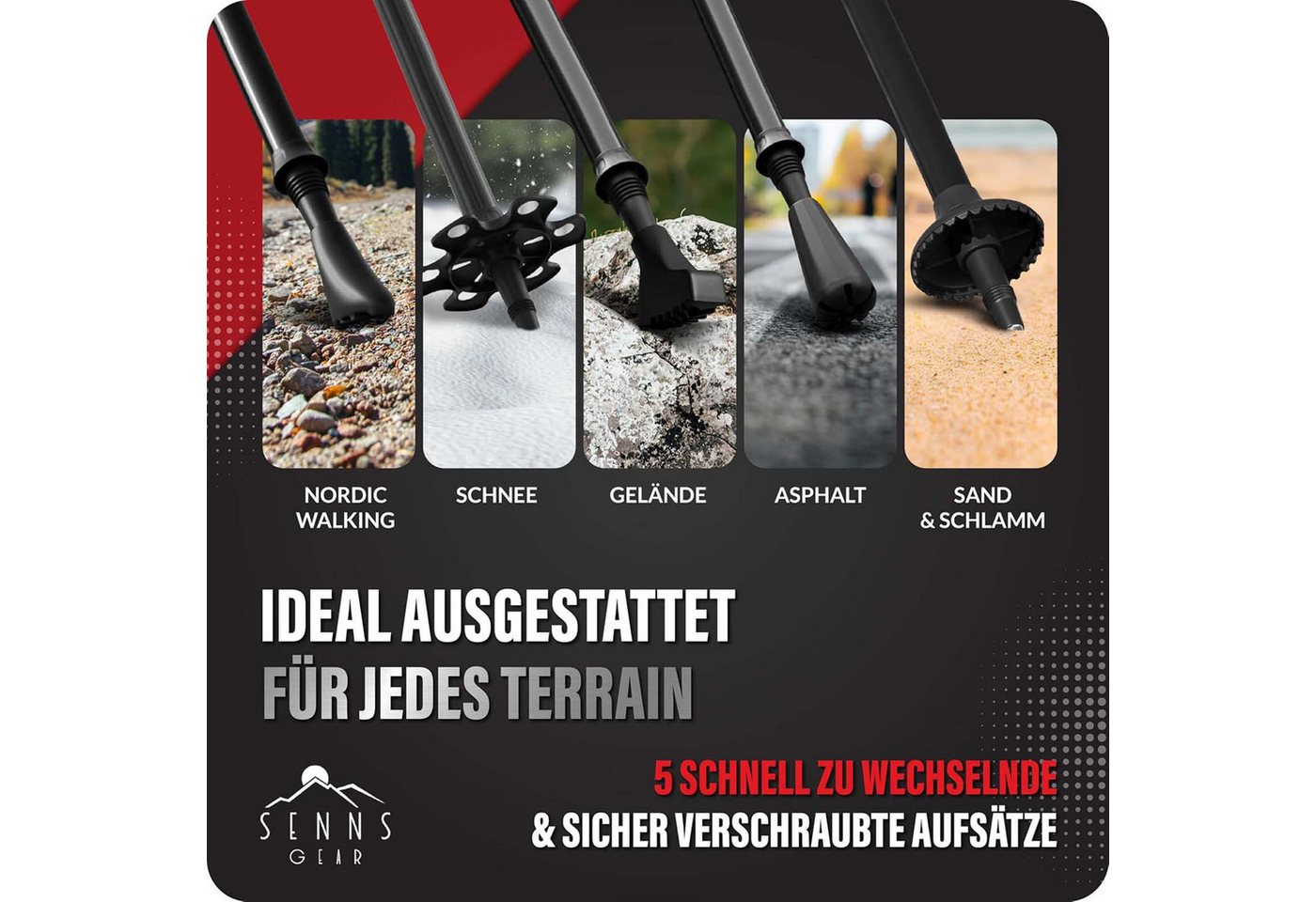 SENNS GEAR Wanderstöcke Wanderstöcke Faltbar Aluminium Nordic Walking Stöcke Trekkingstöcke (1 St), Inkl. Tasche / mit 5 Gummipuffer / mit Korkgriff & Griffverlängerung Bild 4