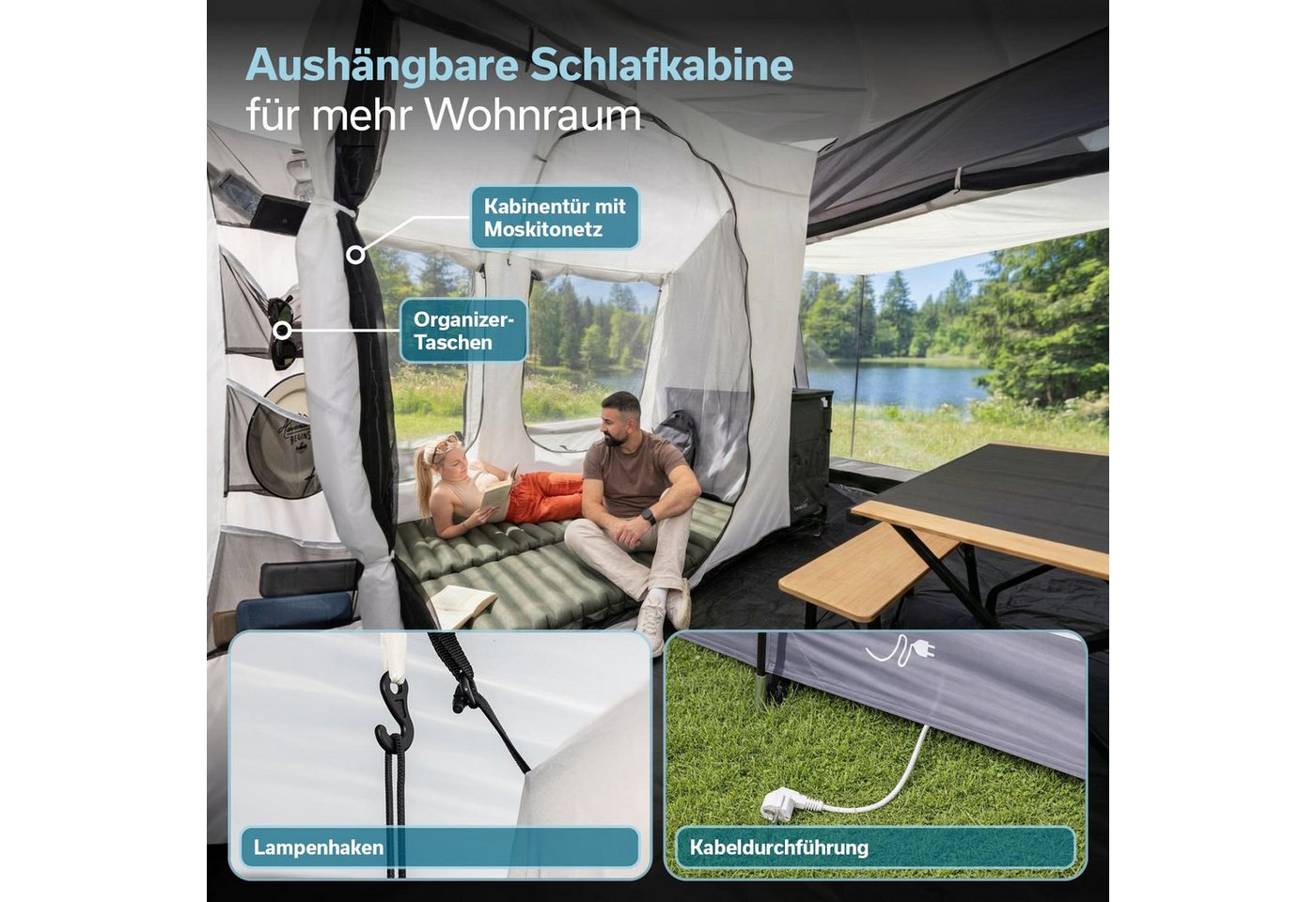 Skandika Tunnelzelt Busvorzelt Camper Tramp 2 Protect XL, Vorzelt 2-4 Personen, Personen: 2 (eingenähter Boden, Front- und Seitentür mit Moskitonetz versehen), 3000 mm Wassersäule, freistehend nutzbar, Maße (350 + 95)×320x205 cm Bild 3