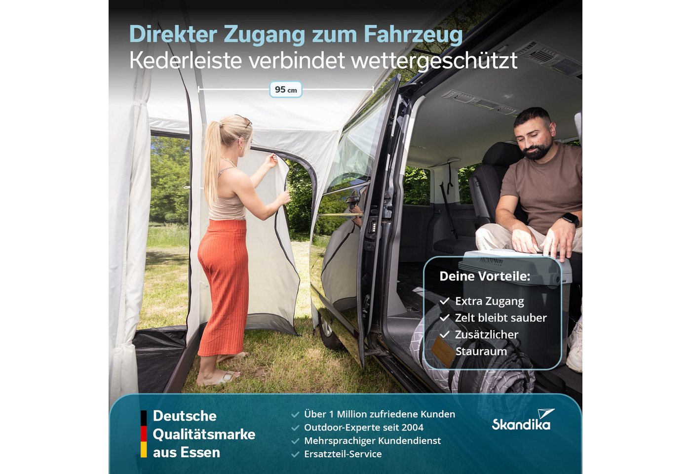 Skandika Tunnelzelt Busvorzelt Camper Tramp 2 Protect XL, Vorzelt 2-4 Personen, Personen: 2 (eingenähter Boden, Front- und Seitentür mit Moskitonetz versehen), 3000 mm Wassersäule, freistehend nutzbar, Maße (350 + 95)×320x205 cm Bild 5